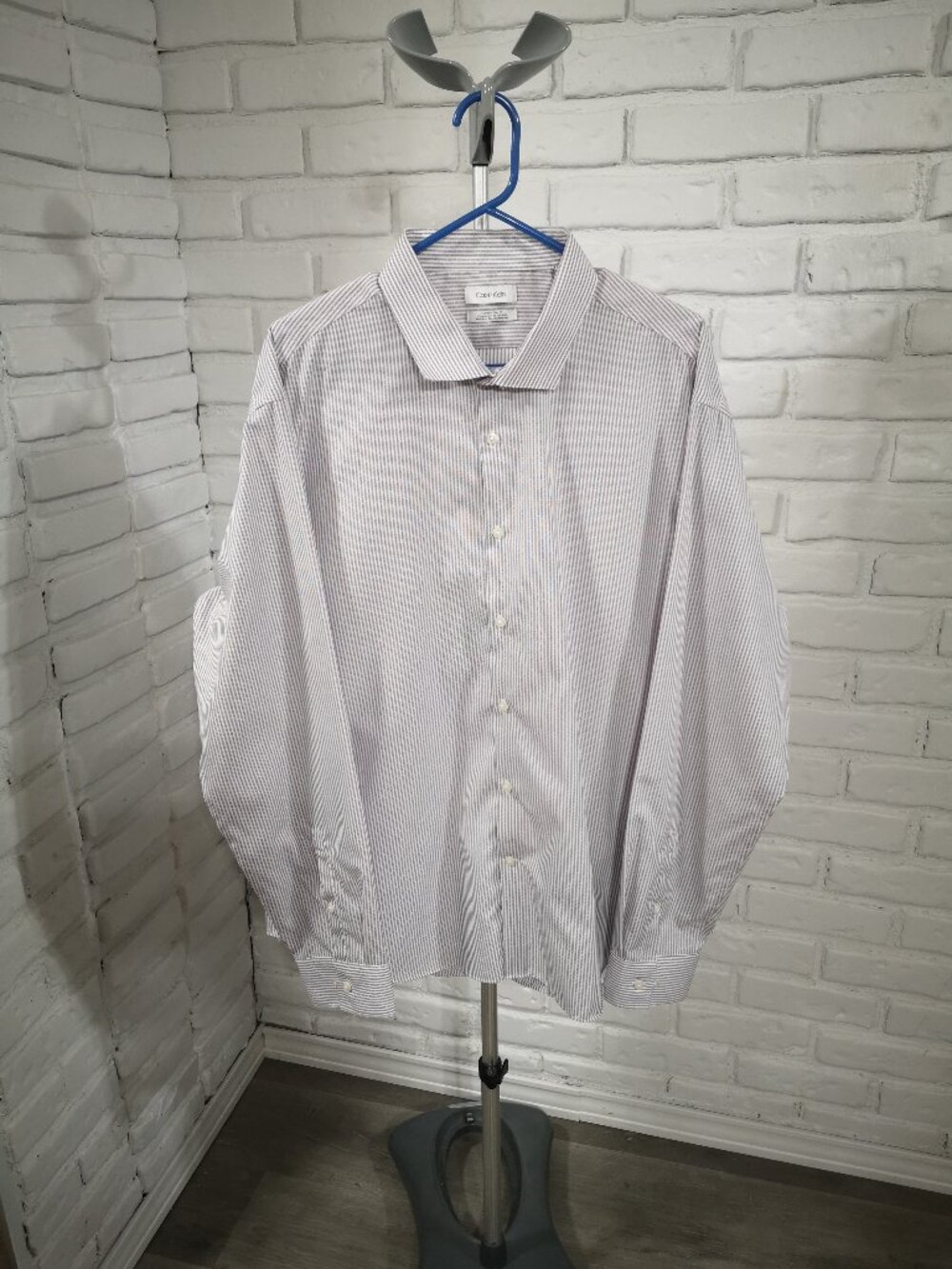 Calvin Klein Size 18.5 Light Purple & White Non Iron Extreme Slim Fit Shirt